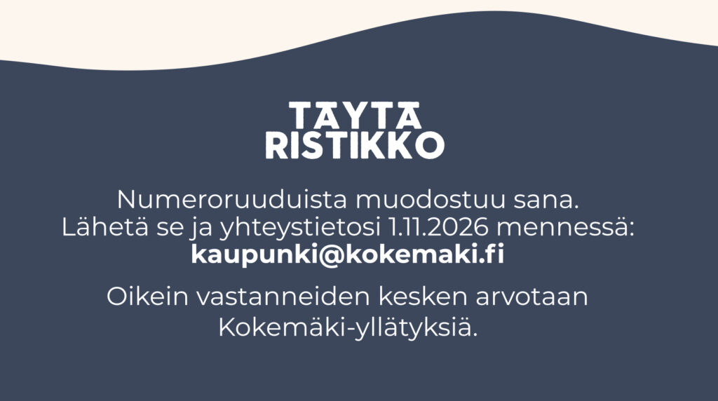 Aaltokuvaisella taustalla tekstiä ristikosta.