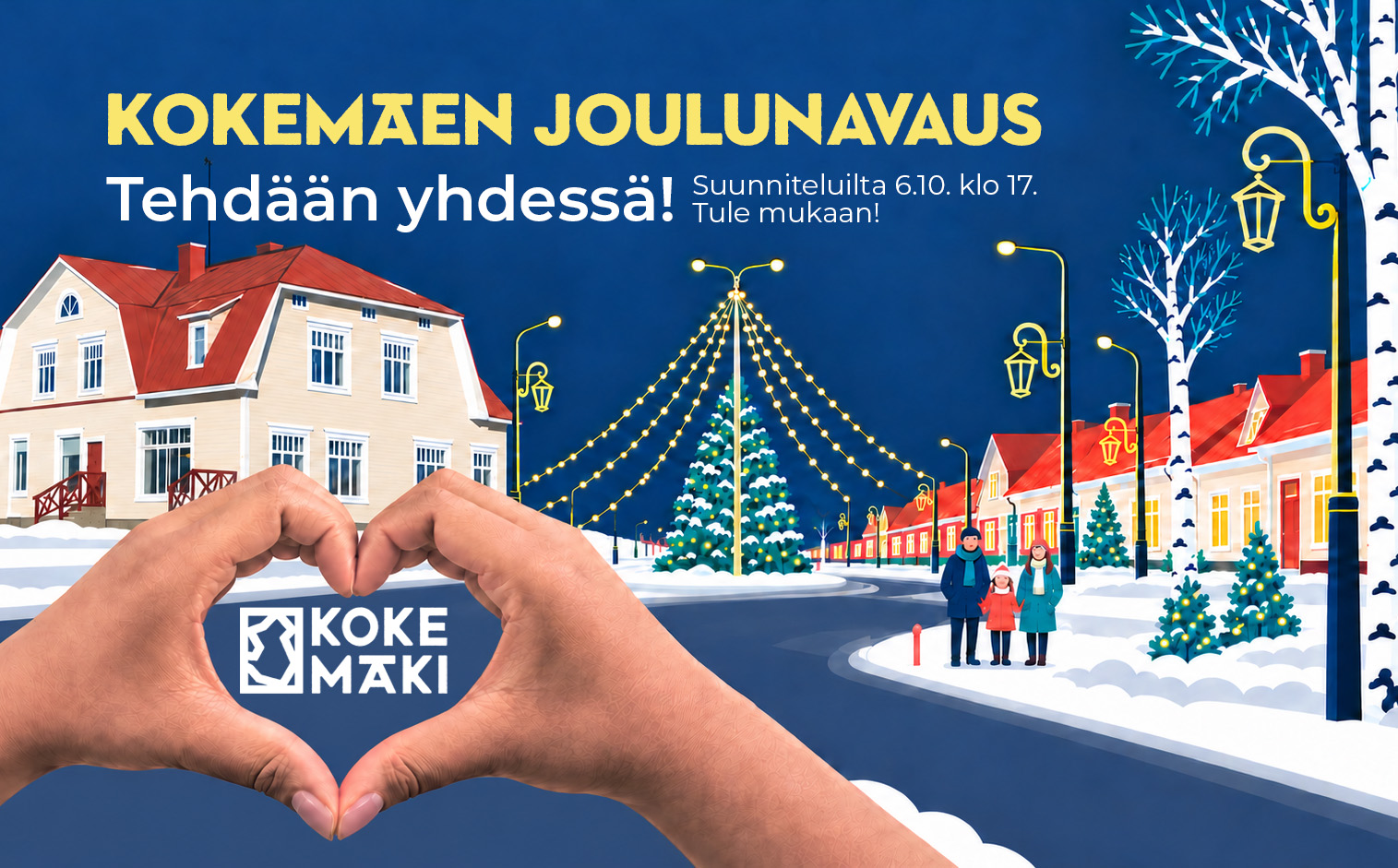 Jouluinen kuva jossa tekstinä tiedot.