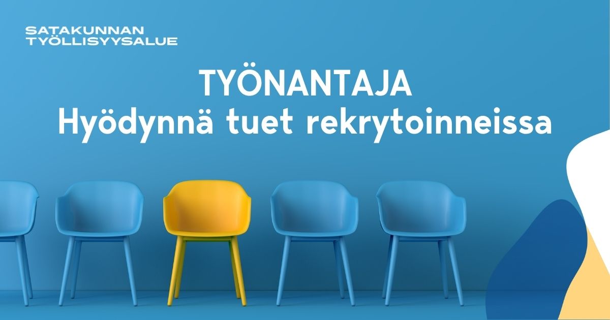 Vaaleansinisellä taustalla tuoleja rivissä joista yksi keltainen.